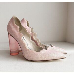Francesca Bellavita Pink Glitter Scalloped Edge High Heels 38
